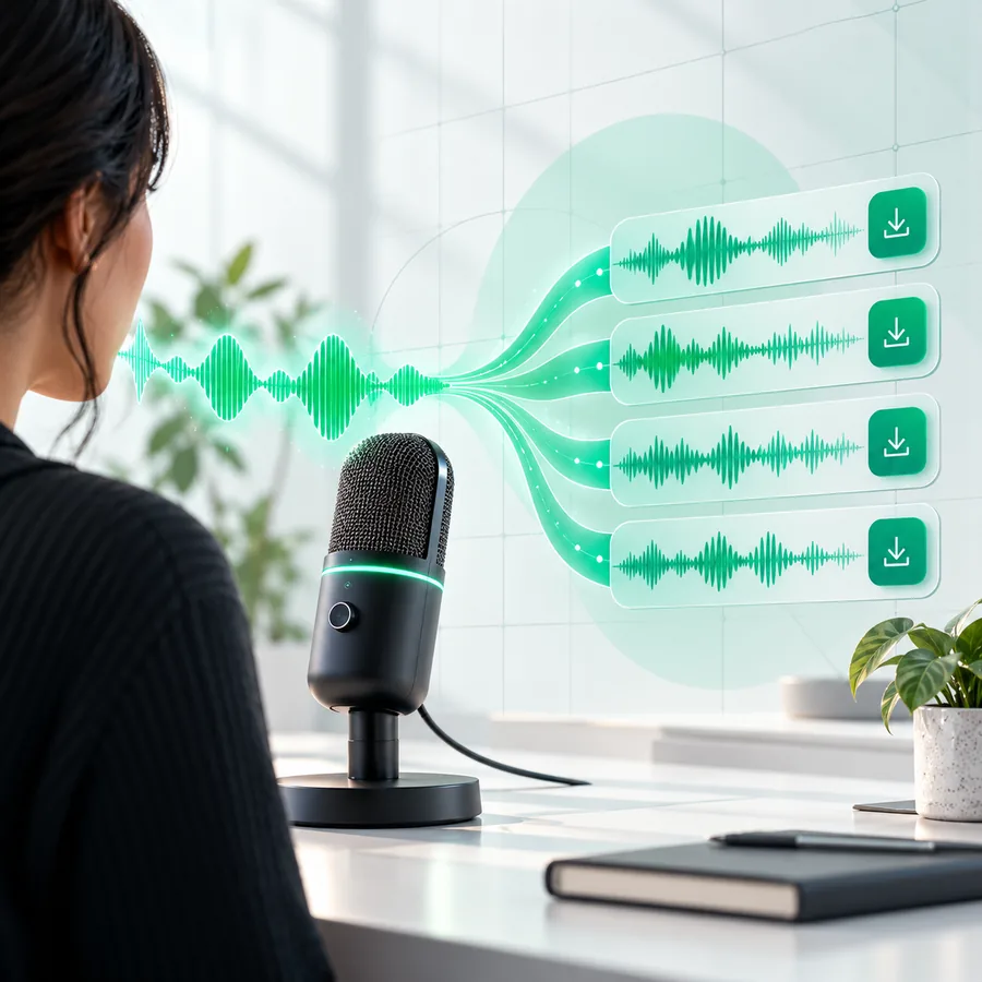 Kikivoice-Grafik zur Veranschaulichung eines Stimm-Workflows